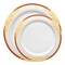 White with Burgundy and Gold Harmony Rim Plastic Dinnerware Value Set (120 Guests)